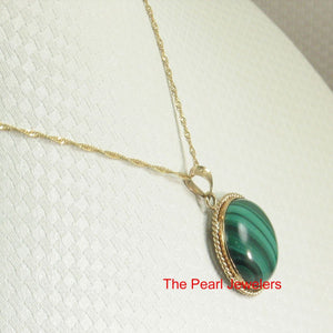 14K Yellow Gold Green Malachite Pendant (Cabochon 15mm) 💚 Bold malachite cabochon in solid gold