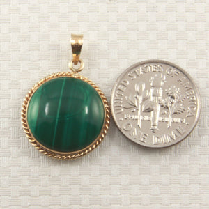 14K Yellow Gold Green Malachite Pendant (15mm Cabochon)