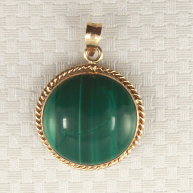 14K Yellow Gold Green Malachite Pendant (15mm Cabochon)