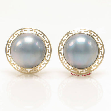 Solid 14k Yellow Gold Omega Clip Australia Blue Mabe Pearl Earrings
