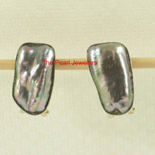 Load image into Gallery viewer, Solid 14k Yellow Gold Omega Clip Black Biwa Pearl Earrings