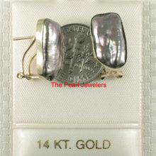 Load image into Gallery viewer, Solid 14k Yellow Gold Omega Clip Black Biwa Pearl Earrings
