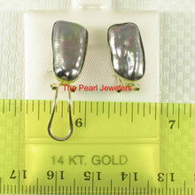 Load image into Gallery viewer, Solid 14k Yellow Gold Omega Clip Black Biwa Pearl Earrings