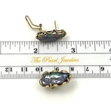 Load image into Gallery viewer, 14k Yellow Solid Gold Omega Clip Genuine Black Biwa Pearl Earrings
