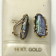 Load image into Gallery viewer, 14k Yellow Solid Gold Omega Clip Genuine Black Biwa Pearl Earrings