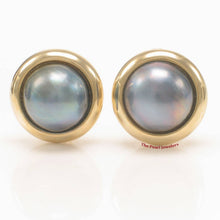 Load image into Gallery viewer, 14k Yellow Gold Omega Clip Gold Border Blue Mabe Pearl Earrings