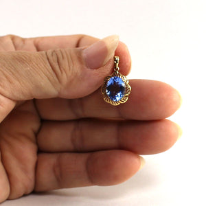 14K Yellow Gold Oval Blue Topaz Pendant
