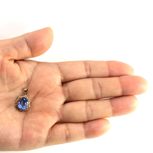 14K Yellow Gold Oval Blue Topaz Pendant
