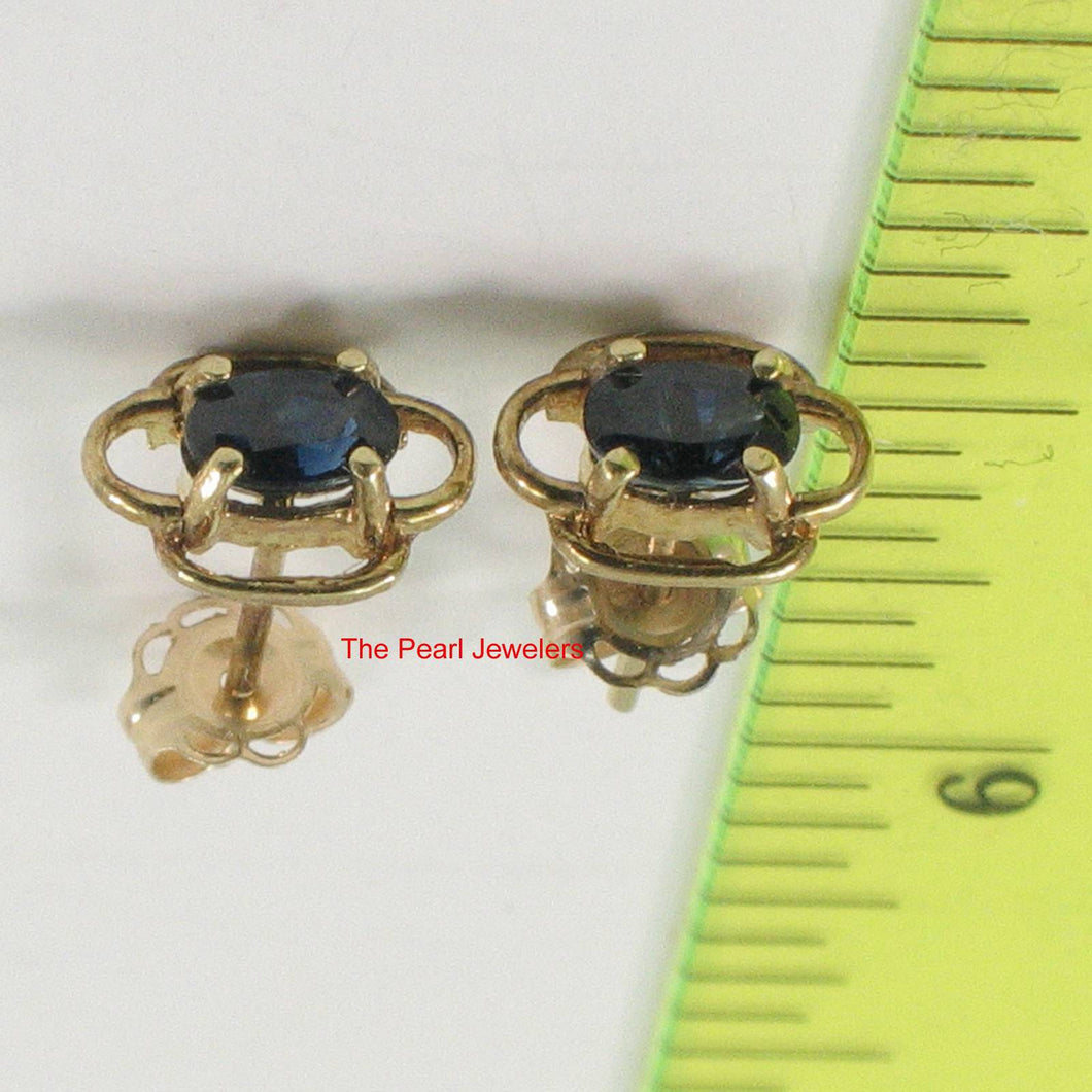 14k Yellow Solid Gold Oval Cut Genuine Blue Sapphire Stud Earrings