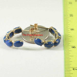 14k Yellow Solid Gold with Oval Cut Natural Blue Lapis Lazuli Stud Earrings