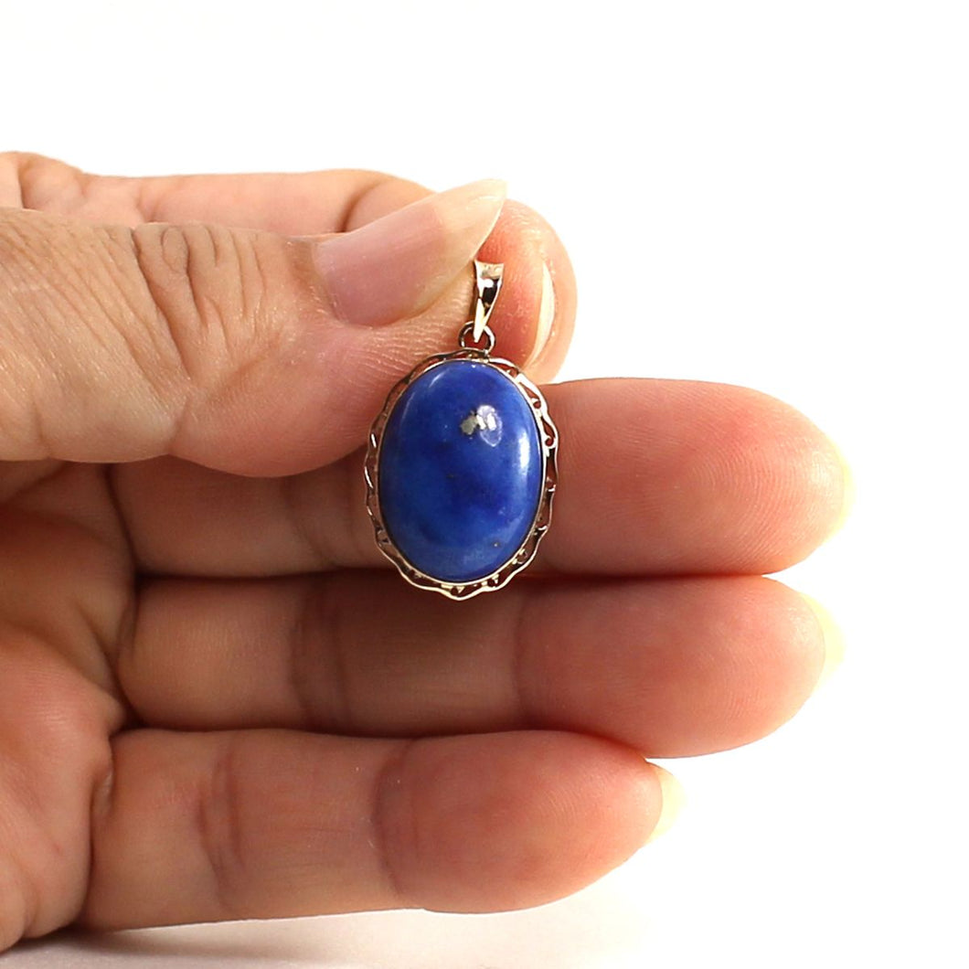 14K Yellow Gold Oval Blue Lapis Pendant