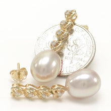 Load image into Gallery viewer, Solid 14k Yellow Gold Peach Pearl &amp; Diamond Dangle Earrings