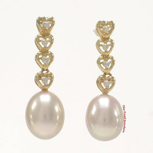 Solid 14k Yellow Gold Peach Pearl & Diamond Dangle Earrings