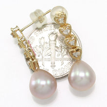 Load image into Gallery viewer, Solid 14k Yellow Gold Peach Pearl &amp; Diamond Dangle Earrings