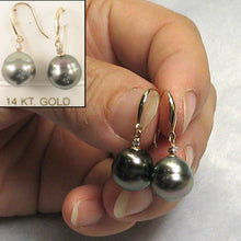 Load image into Gallery viewer, 14k Yellow Gold Peacock Tahitian Pearl Diamond Fish Hook Earrings