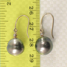 Load image into Gallery viewer, 14k Yellow Gold Peacock Tahitian Pearl Diamond Fish Hook Earrings
