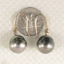 Load image into Gallery viewer, 14k Yellow Gold Peacock Tahitian Pearl Diamond Fish Hook Earrings