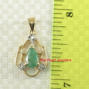 14K Yellow Gold Pear Emerald & Diamond Pendant