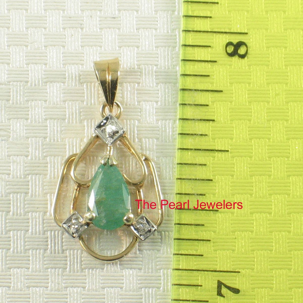 14K Yellow Gold Pear Emerald & Diamond Pendant