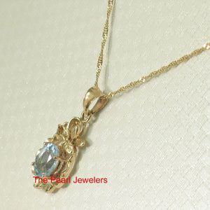 14K Yellow Gold Pineapple Blue Topaz Pendant