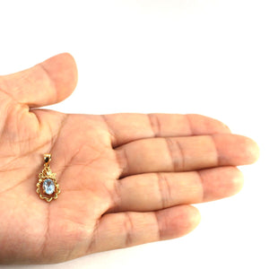 14K Yellow Gold Pineapple Blue Topaz Pendant