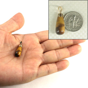 14K Yellow Gold Raindrop Tiger Eye Pendant