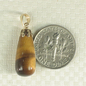 14K Yellow Gold Raindrop Tiger Eye Pendant