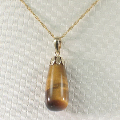 14K Yellow Gold Raindrop Tiger Eye Pendant