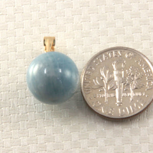 14K Yellow Gold Round Aquamarine Pendant (12mm)