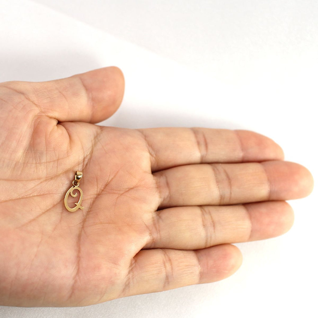 14K Yellow Gold Script Initial Q Pendant Charm