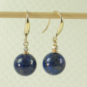 14k Yellow Gold Sparkling Diamond & Blue Lapis Lazuli Hook Earrings