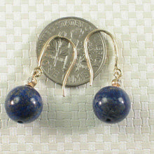 Load image into Gallery viewer, 14k Yellow Gold Sparkling Diamond &amp; Blue Lapis Lazuli Hook Earrings