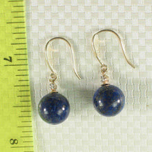 Load image into Gallery viewer, 14k Yellow Gold Sparkling Diamond &amp; Blue Lapis Lazuli Hook Earrings