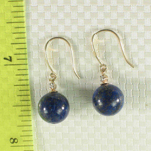 14k Yellow Gold Sparkling Diamond & Blue Lapis Lazuli Hook Earrings