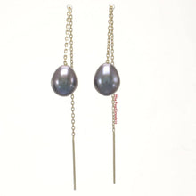 Load image into Gallery viewer, 14k Yellow Gold Threader Chain Multi-Color Raindrop Pearl Earrings