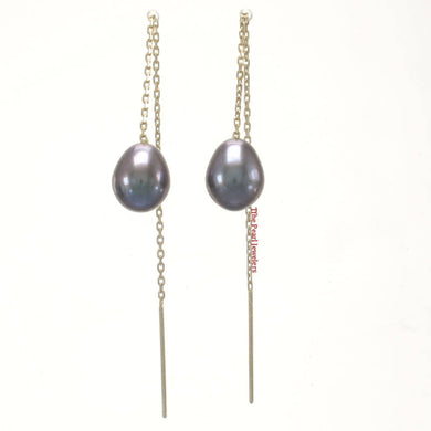 14k Yellow Gold Threader Chain Black Raindrop Cultured Pearl Earrings