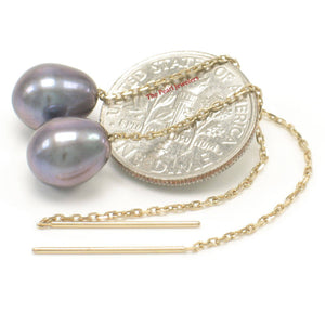 14k Yellow Gold Threader Chain Black Raindrop Cultured Pearl Earrings