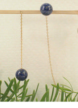Load image into Gallery viewer, 14kt Yellow Gold Threader Chain Blue Lapis Lazuli Gemstone Earrings