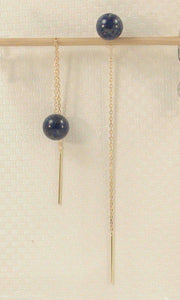 14kt Yellow Gold Threader Chain Blue Lapis Lazuli Gemstone Earrings