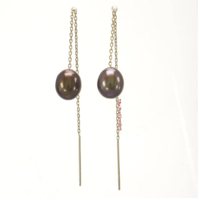14k Yellow Gold Threader Chain Chocolate Raindrop Cultured Pearl Earrings