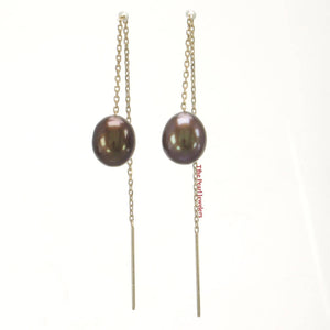 14k Yellow Gold Threader Chain Chocolate Raindrop Cultured Pearl Earrings