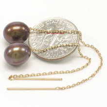 Load image into Gallery viewer, 14k Yellow Gold Threader Chain Chocolate Raindrop Cultured Pearl Earrings