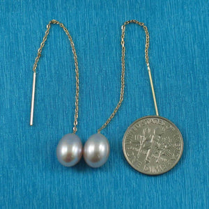14k Yellow Gold Threader Chain Multi-Color Raindrop Pearl Earrings