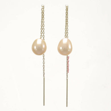 14k Yellow Gold Threader Chain Peach Raindrop Cultured Pearl Earrings