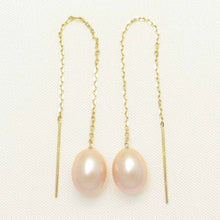 Load image into Gallery viewer, 14k Yellow Gold Threader Chain Peach Raindrop Cultured Pearl Earrings