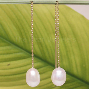 14k Yellow Gold Threader Chain Multi-Color Raindrop Pearl Earrings