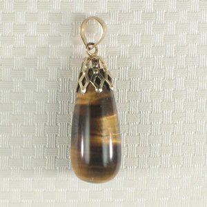 14K Yellow Gold Tiger Eye Raindrop Pendant