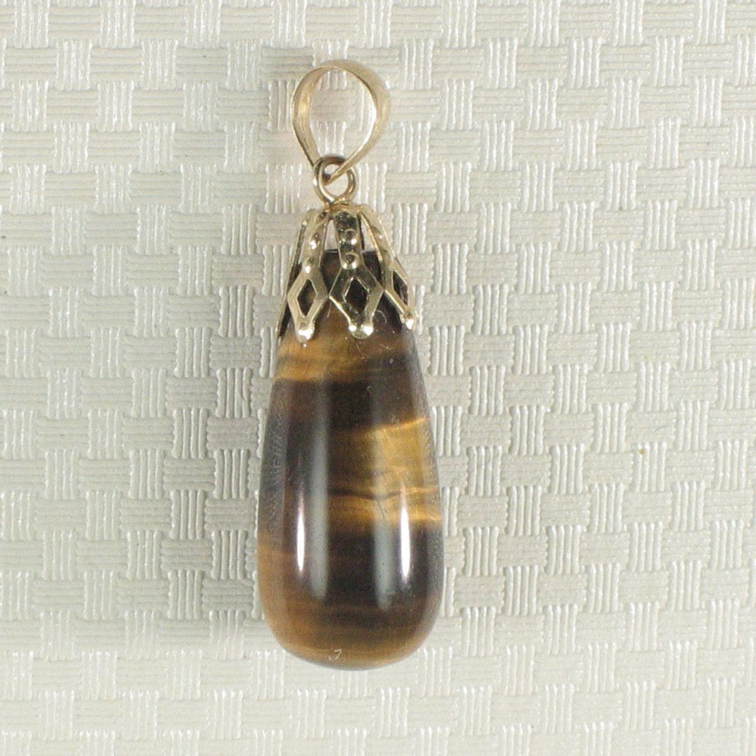 14K Yellow Gold Tiger Eye Raindrop Pendant