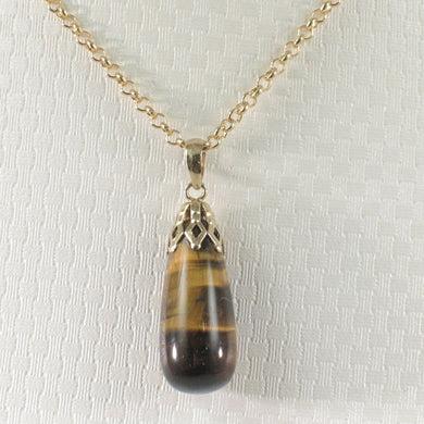 14K Yellow Gold Tiger Eye Raindrop Pendant