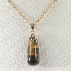 14K Yellow Gold Tiger Eye Raindrop Pendant